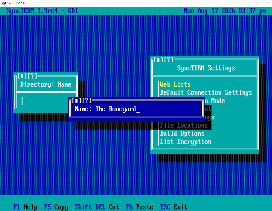 Naming a new SyncTERM directory entry The Boneyard