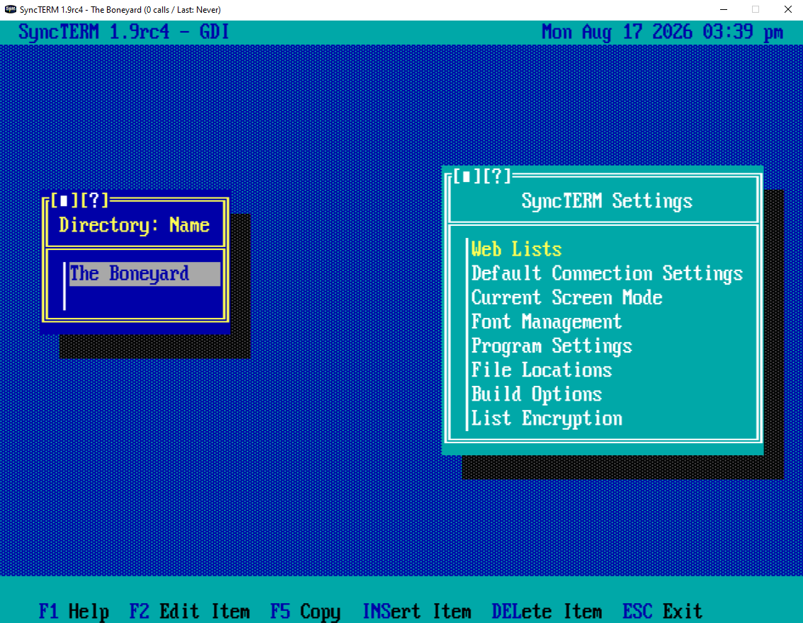 SyncTERM directory listing The Boneyard entry selected